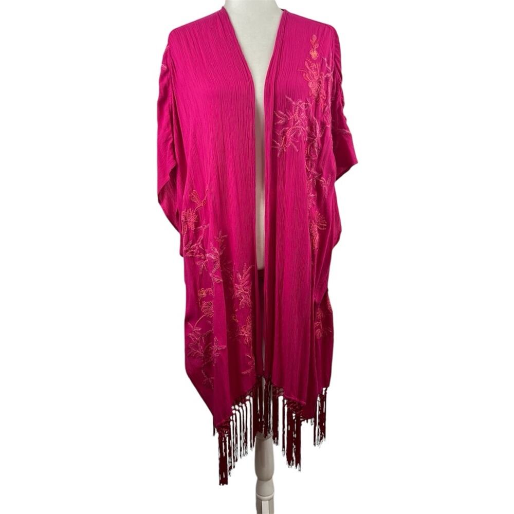 Chico's Fuchsia Floral Fringe Wrap - Picture 15 of 16